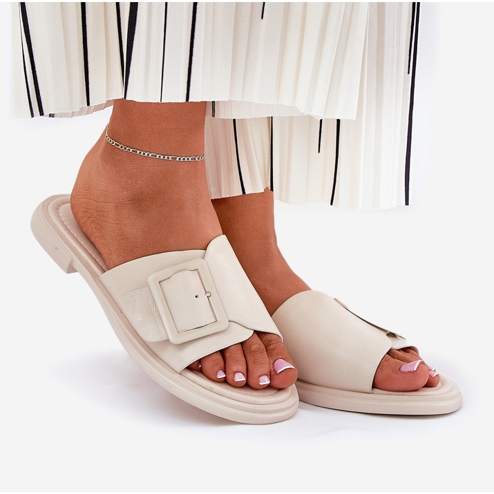 S.Barski Női bőr papucs d &amp; A SJ2302-01 bézs csat 1