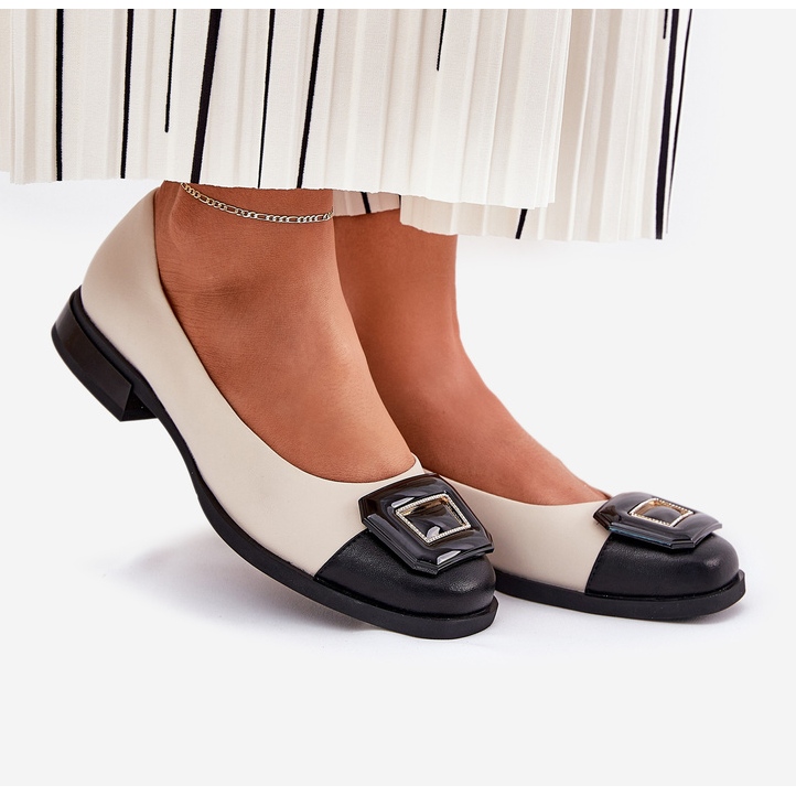 S.Barski Bőr balerinák dekorációval D&amp;A MK51-059 bézs 2