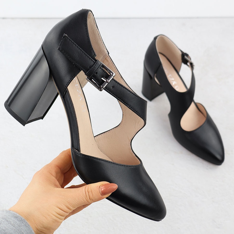 Vinceza Bőrszivattyúk a pillér cipőn fekete Vinceeza 91133 szalaggal 1