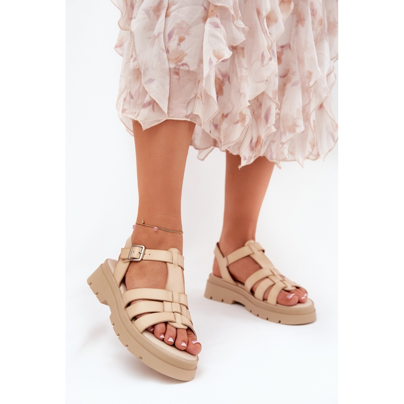 Öko bőr női szandál a platformon bézs 2