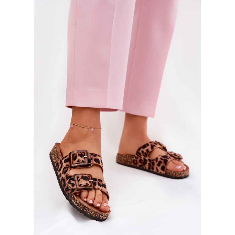 Női papucskarapok bilincsekkel a parafa talp barna leopárdra 2