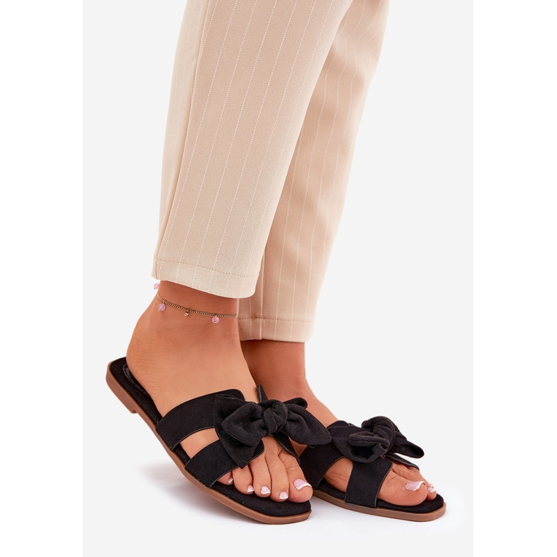 Lapos női papucs fekete íj 1