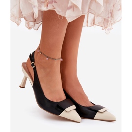 Elegáns magas sarkú cipő dekoráció öko fekete bőr 1