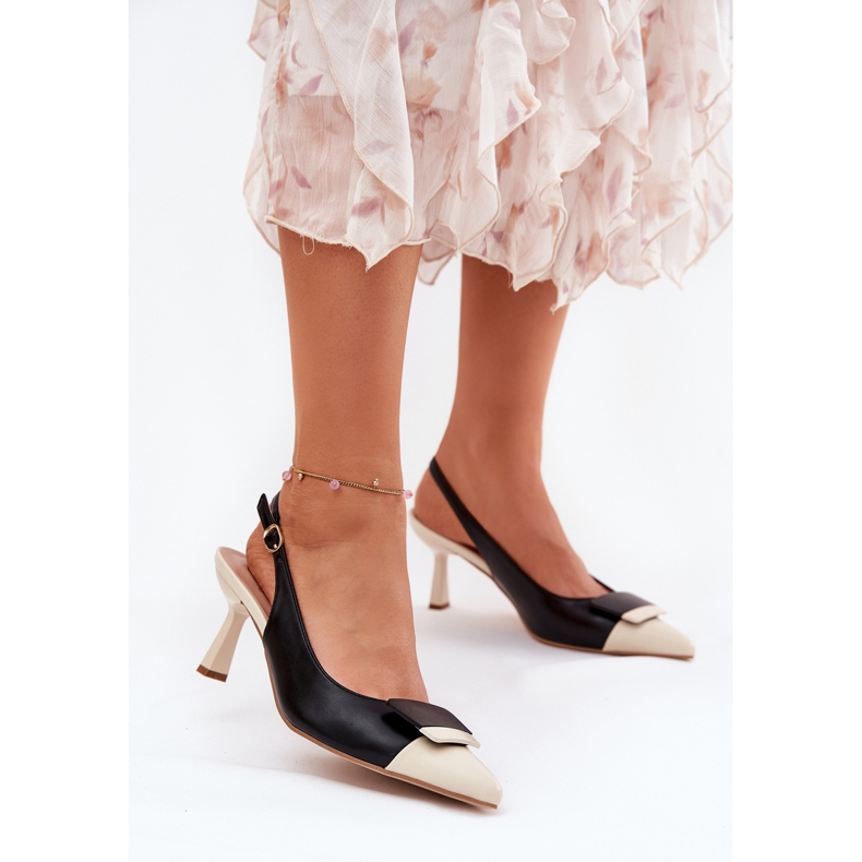 Elegáns magas sarkú cipő dekoráció öko fekete bőr 2