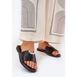 Öko bőr női papucs dekoratív részletekkel fekete 2