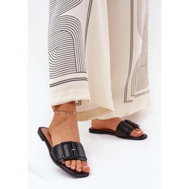 Lapos öko bőr női papucs fekete csat 2