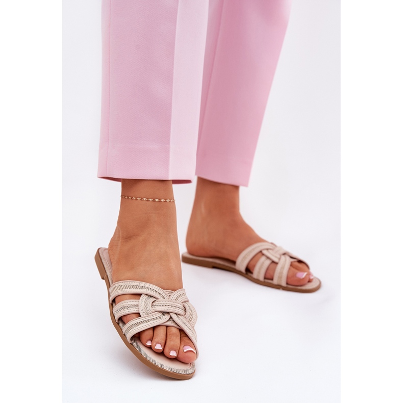 Lapos női papucs bézs, túlnyomó csíkokkal 2 Lapos női papucs bézs, túlnyomó csíkokkal 2