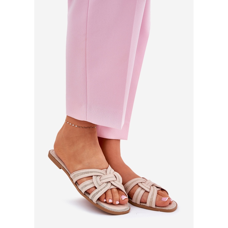 Lapos női papucs bézs, túlnyomó csíkokkal 1 Lapos női papucs bézs, túlnyomó csíkokkal 1