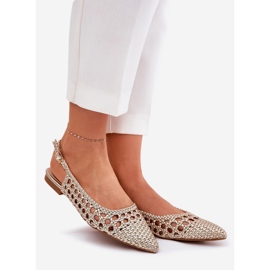 Szandál zsinórral és hegyes lábujjakkal aranysárga 1