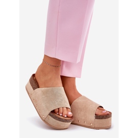 Női papucs a hatalmas platformon Eco Suede Khaki bézs 1