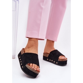 A női papucs flopok a hatalmas platformon Eco Suede Black fekete 2