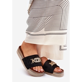 A női papucs flopok arany részletekkel a platformon Brocade Black fekete 1