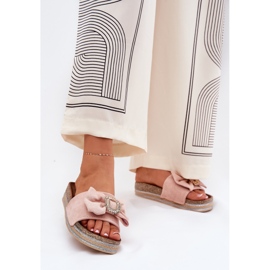 A női papucs lepattan a peronon íj és dekoratív bross rózsaszín 2