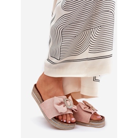 A női papucs lepattan a peronon íj és dekoratív bross rózsaszín 1