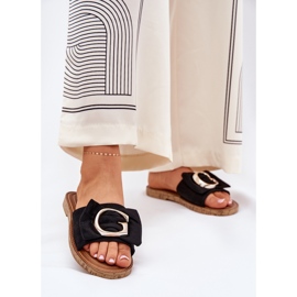 Lapos női papucs dekoratív részletekkel fekete 2 Lapos női papucs dekoratív részletekkel fekete 2