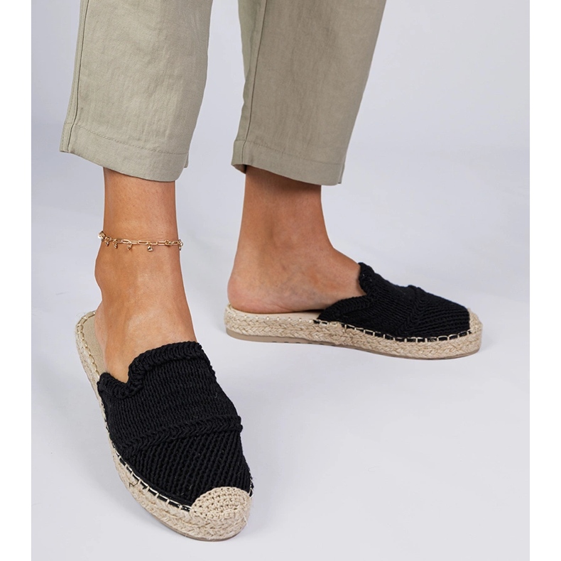 Fekete nők espadrilles papucs 1