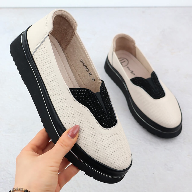 Női bőrcipő filippo perforált bézs 1