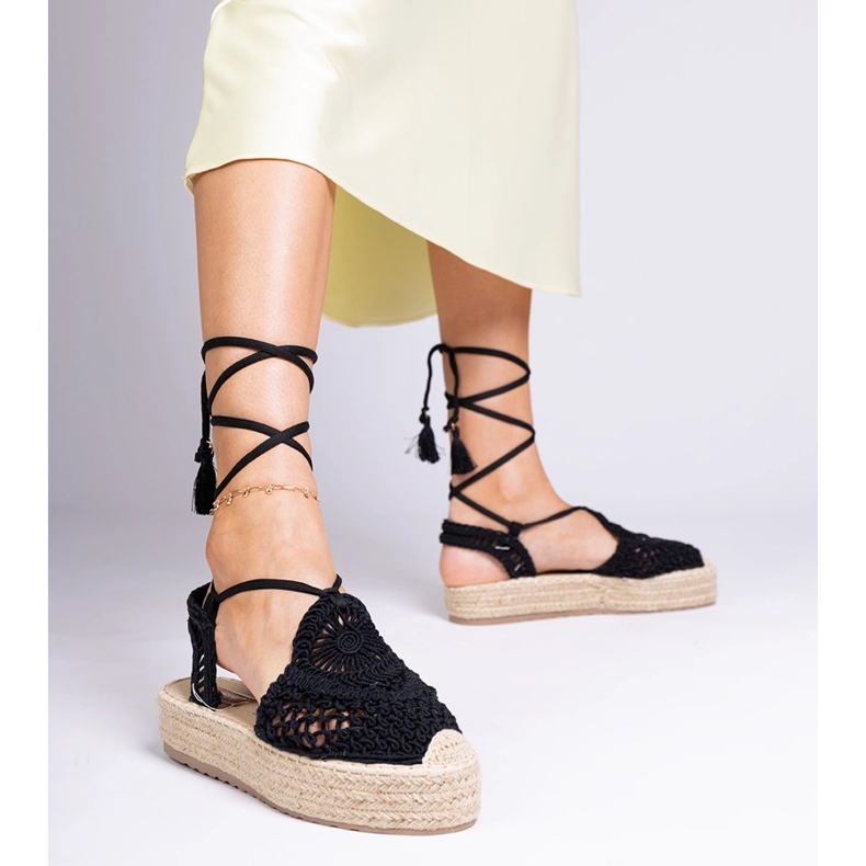 Fekete espadrilles fonott szandál 1