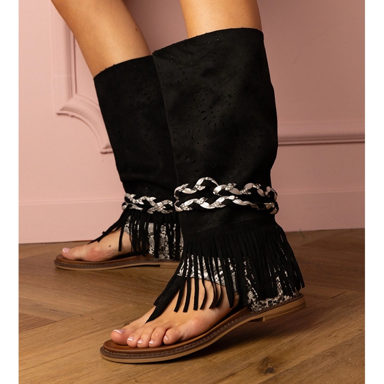 Fekete női szandál, magas felső 2