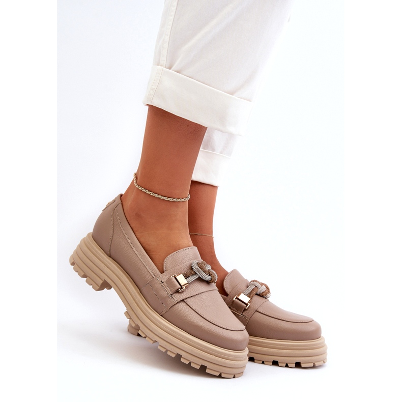 Női bőr lágyítók Laura Messi 2780 sötét bézs díszítésével 1