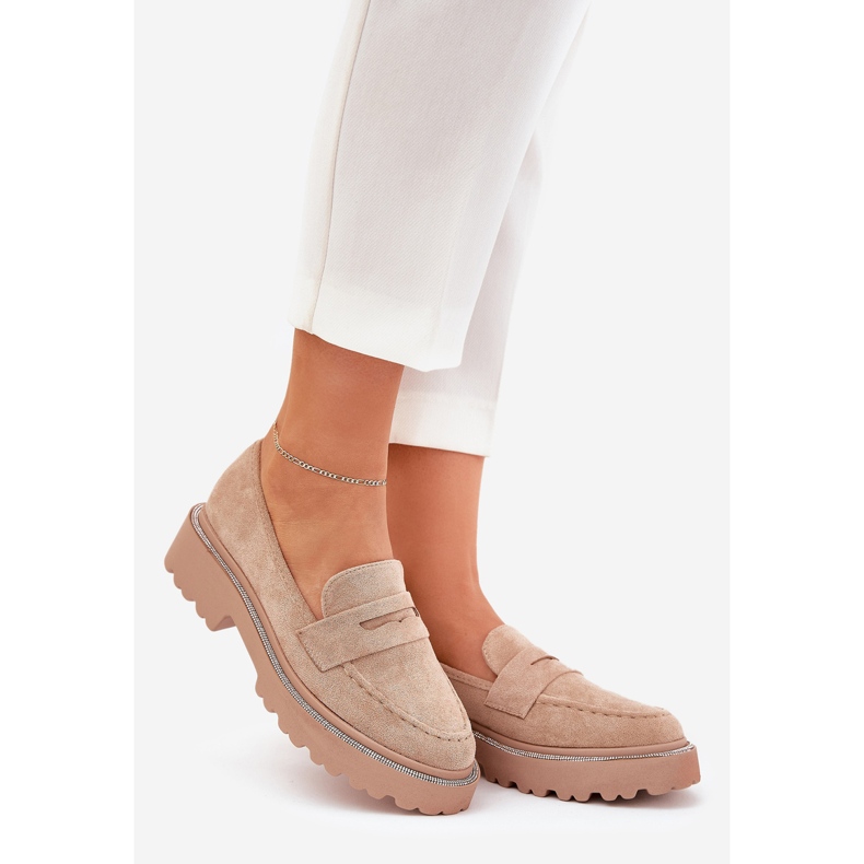 Női öko -mokaszinok khaki cirkonokkal bézs 1 Női öko -mokaszinok khaki cirkonokkal bézs 1