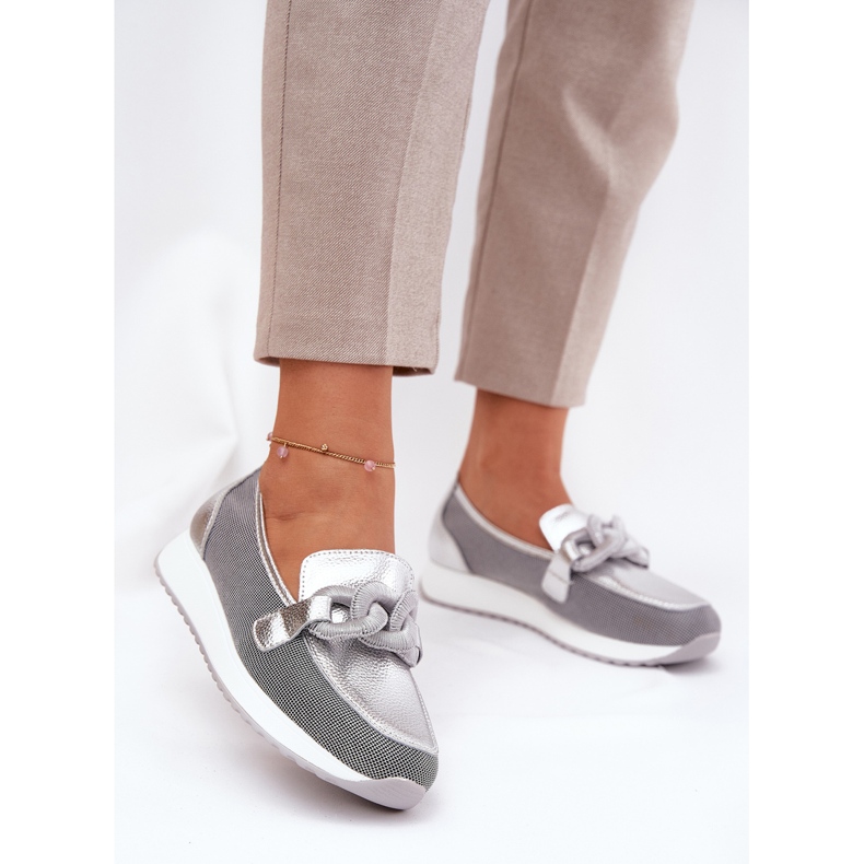 S.Barski Női bőr lehajok, LR51-966 ezüst díszítéssel 2