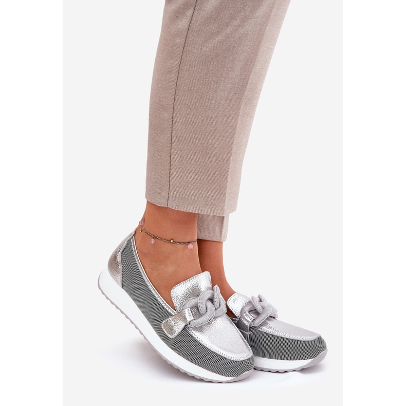 S.Barski Női bőr lehajok, LR51-966 ezüst díszítéssel 1