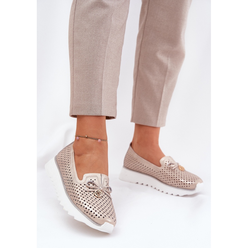 S.Barski Bőr nyitott női cipő természetes bőrből, LR51-631 PLN aranysárga 2