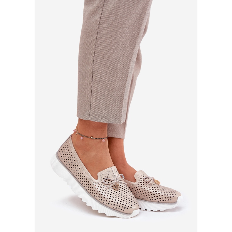 S.Barski Bőr nyitott női cipő természetes bőrből, LR51-631 PLN aranysárga 1