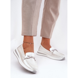 Női bőr loafers S.Barski GR51-598 gyöngy ezüst 2