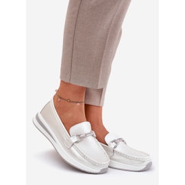 Női bőr loafers S.Barski GR51-598 gyöngy ezüst 1