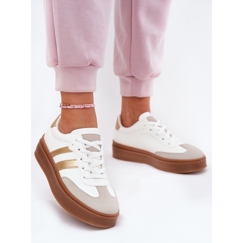 Evento Női cipők a platformon, öko bőr fehér és arany 2 Evento Női cipők a platformon, öko bőr fehér és arany 2