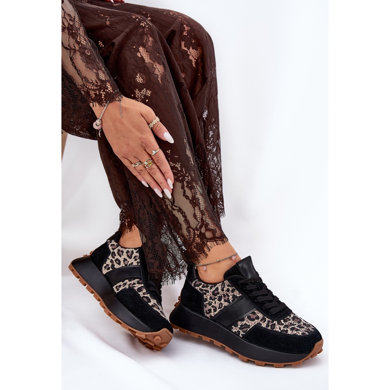 Vinceza Női velúr cipők a platformon Leopard Vinceeza 66793 fekete 2