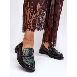 Festett Vinceza női bőr mokaszinok 91125 zöld-fekete 2