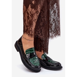 Festett Vinceza női bőr mokaszinok 91125 zöld-fekete 1