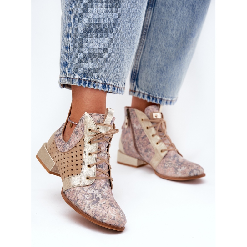 Bőr csizma maciejka csizma 05541-04 bézs-arany 2