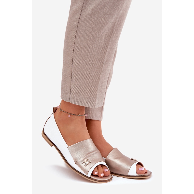 Bőr elegáns balerinák, csupasz ujjakkal Zazoo 1865 fehér és arany 1