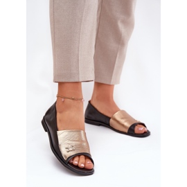 Bőr elegáns balerinák csupasz ujjakkal Zazoo 1865 aranyfekete 2