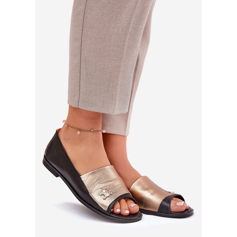 Bőr elegáns balerinák csupasz ujjakkal Zazoo 1865 aranyfekete 1