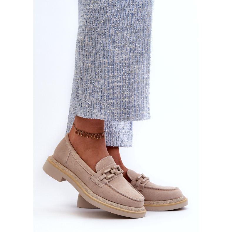 S.Barski Női lapos sarkú bőrfajták dekorációval TW101 könnyű bézs 1