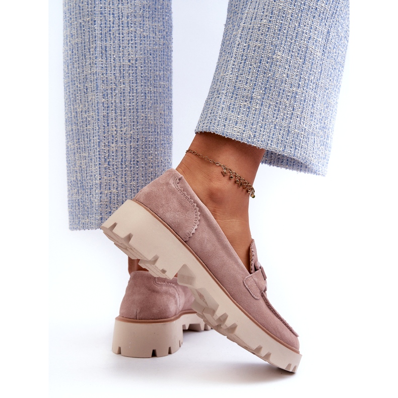 S.Barski Suede Bőr Női Lekeszek dekorációval TW117 rózsaszín 3