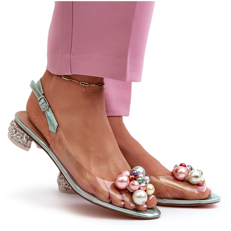 S.Barski Átlátszó alacsony sarkú szandál díszítéssel, zöld D&amp;A MR38-368 5