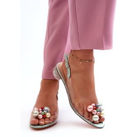 S.Barski Átlátszó alacsony sarkú szandál díszítéssel, zöld D&amp;A MR38-368 3