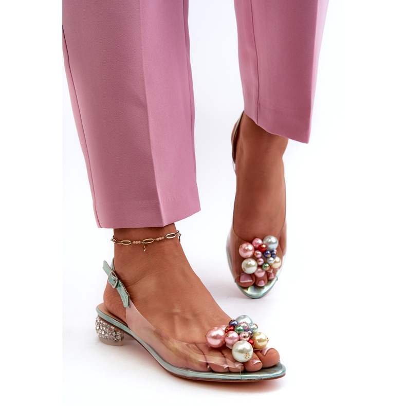 S.Barski Átlátszó alacsony sarkú szandál díszítéssel, zöld D&amp;A MR38-368 1