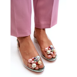 S.Barski Átlátszó alacsony sarkú szandál díszítéssel, zöld D&amp;A MR38-368 2