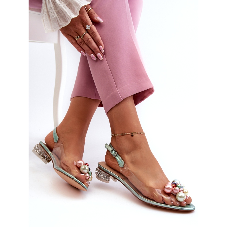 S.Barski Átlátszó alacsony sarkú szandál díszítéssel, zöld D&amp;A MR38-368 4