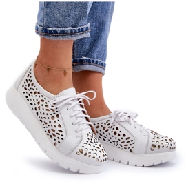 Zazoo 2821 női bőr áttört cipő fehér 4