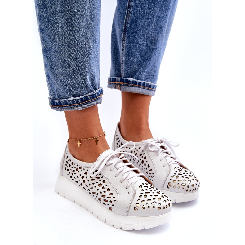 Zazoo 2821 női bőr áttört cipő fehér 3