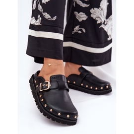 Big Star Bőr flip -flops női klumkák a nagy csillag RR274A378 fekete platformon 2