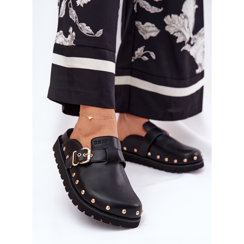 Big Star Bőr flip -flops női klumkák a nagy csillag RR274A378 fekete platformon 2